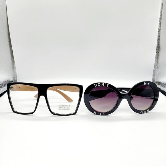 DON'T KILL MY VIBE Phrase Round Frame & Oversized Square Frame Sunglasses Bundle - Picture 4 of 10